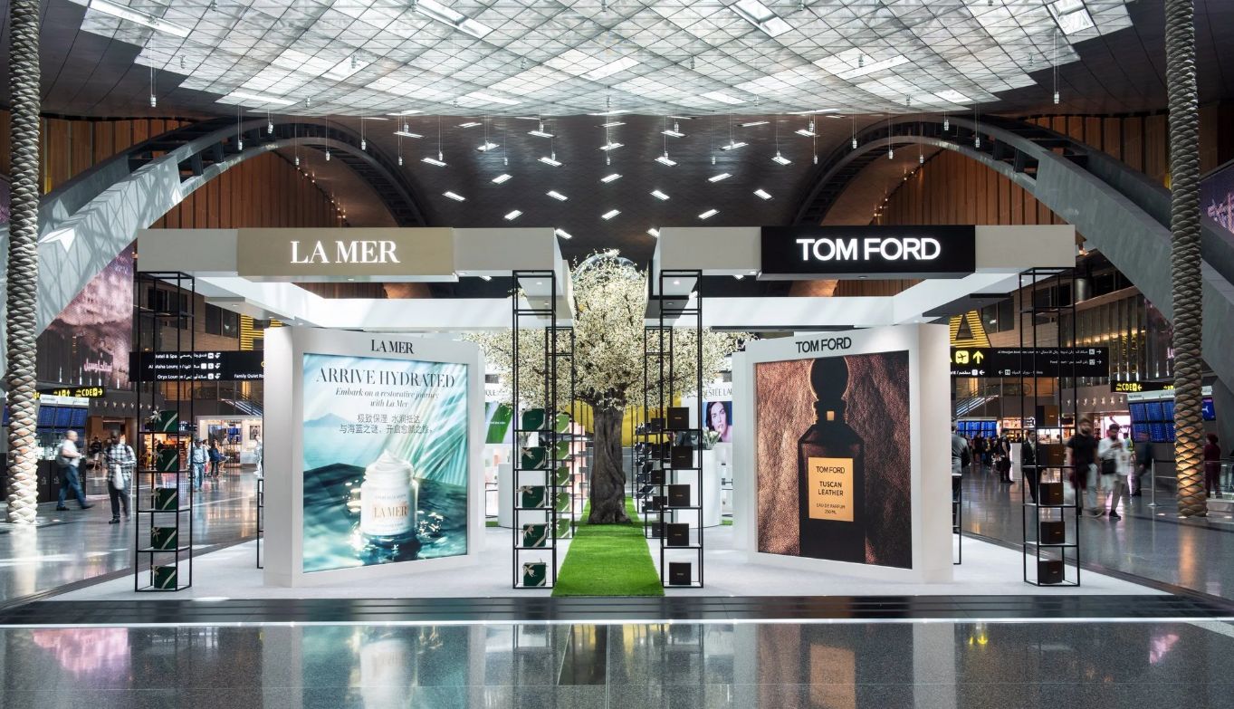 Estée Lauder Companies multi-brand travel retail pop-up retail design in Hamad International Airport, Qatar