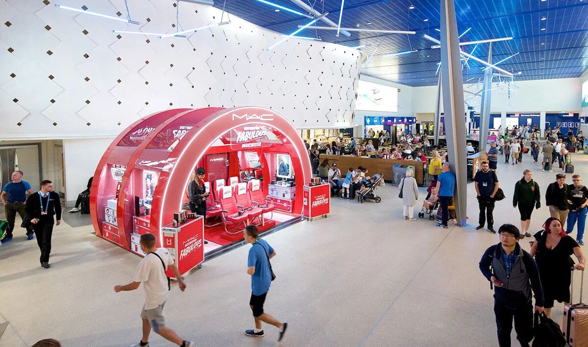 MAC experiential travel retail activation retail design in Manchester Airport, England